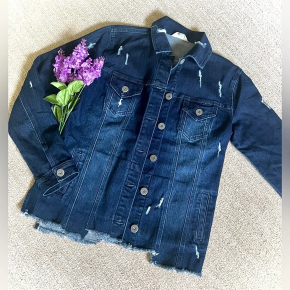 Indigo Thread Semi-Distressed Oversized Trucker Denim Jacket - XS - Picture 1 of 5